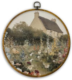 CUANFDDSF Vintage Cottagecore Farmhouse Round Wall Art, Rustic Countryside Garden Framed Hanging Wall Decor, Retro Country Landscape Canvas Prints Decorations for Home Bedroom Living Room, 10x10 Inch by CUANFDDSF