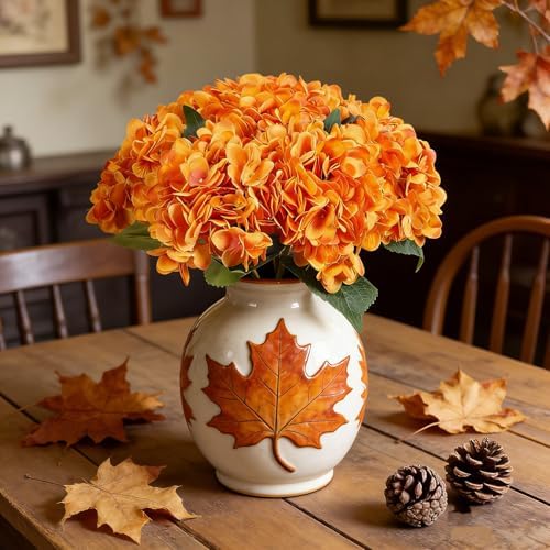 Kimura's Cabin 6pcs Hydrangeas Artificial Flowers Fake Fall Flower,Orange - Image 4