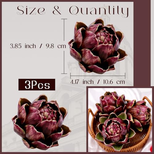 3Pcs Faux Artichokes, Bowl Filler Decor for Home Kitchen, Purple - Image 2
