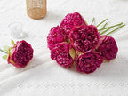 SITUMEIZI 2 Bouquet 10 Heads Artificial Peony Silk Flower Leaf Home Office Wedding Party Festival Bar Decor(Burdungy) - Image 2