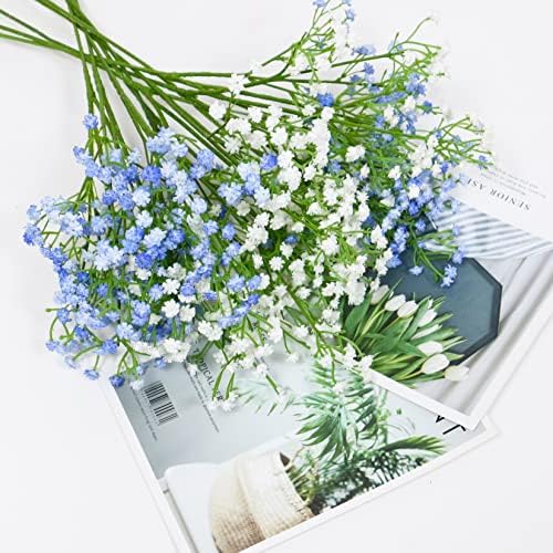 Olrla Artificial Gypsophila Flowers Mixed Colors, 10PCS Real Touch Fake Baby Breath Flower Bulk for Wedding Bouquets Floral Arrangement DIY Home Office Table Decoration (Blue and White) - Image 2