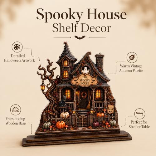 The Spooky House Plaque, Wooden Halloween Village Houses - Image 6