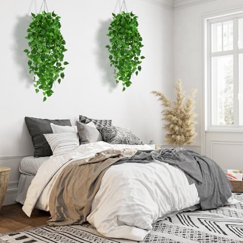 Artificial Pothos Vines 4 Pack, 40" Fake Hanging Plants for Wall Decor Indoor, Lush Heart-Leaf Trailing Vines for Bookshelf Living Room Bedroom Decor - Image 3