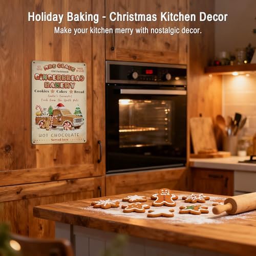 Gingerbread Christmas Tin Sign for Kitchen Wall Decor Art - Image 2