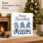 Christmas Decorations Happy Hanukkah Blue Gnome Wood Box Sign - Image 2