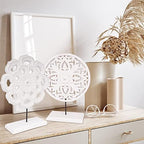 AXEARTE 2 Pack Wooden Carved Cutout Flower Medallion Sculpture, Rustic Distressed White MDF Statues Home Tabletop Decor, Decorative Ornaments for Living Room, Bedroom, Office Desktop, Cabinets - Image 4