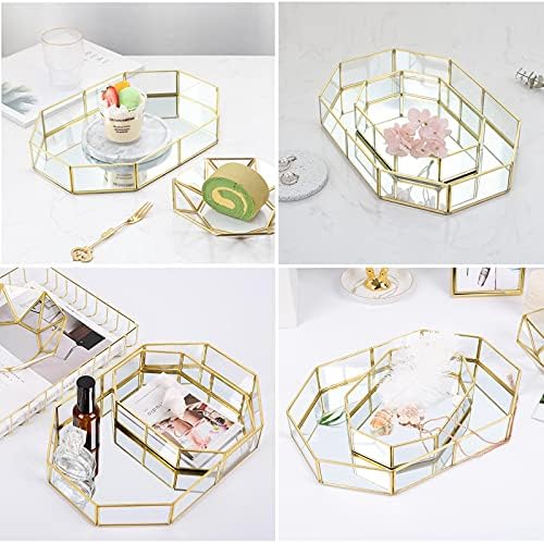 Hipiwe Gold Perfume Tray - Glass Mirrored Makeup Tray, Large 12.4"x 8.2" - Image 2