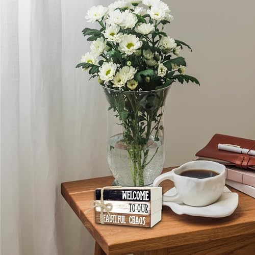 Ycyfckdr Decorative Wood Book Stack for Home, Welcome to Our Beautiful Chaos, Rustic Table and Living Room Bookshelf Farmhouse Decor (L67) - Image 6