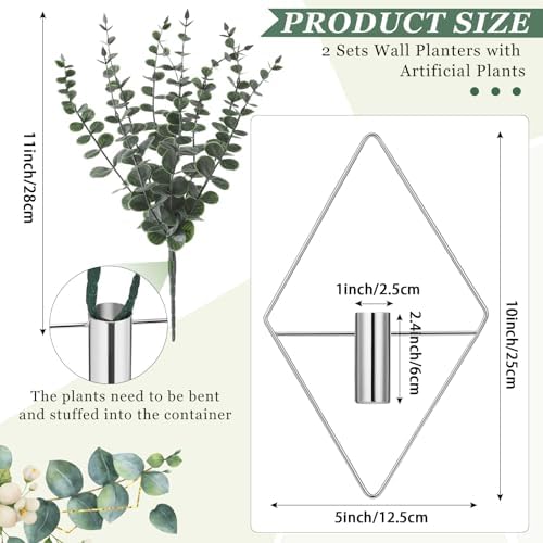 Jexine 2 Pcs Hanging Artificial Planters Wall Decor, Chrome, Eucalyptus - Image 2