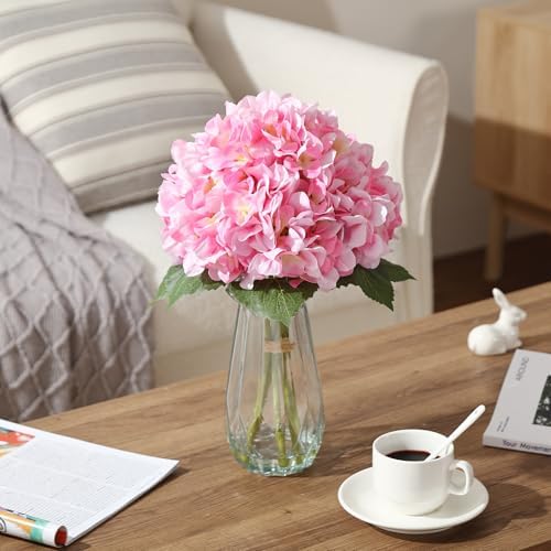 Garvee Artificial Pink Hydrangea Flowers Arrangement with Vase, 6 PCS Silk Hydrangea Bouquet Centerpiece with Faux Water, Realistic Fake Flowers for Table Centerpiece, Home, Office, Wedding Decor - Image 7