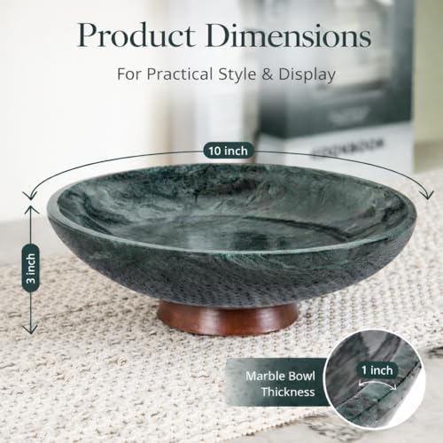 Decorative Marble Bowl Green - Removable Acacia Wood Pedestal - 10" - Image 3