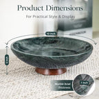 Decorative Marble Bowl Green - Removable Acacia Wood Pedestal - 10" - Image 3
