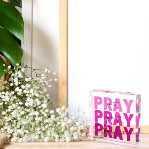 Pink Acrylic Sign 4x4, Desk Accessories for Women, Christian Room Decor - Image 3