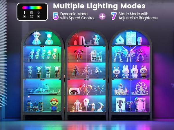 HNEBC 69" Display Case with RGB Lights, Arched 5-Tier Tempered Glass Display - Image 7