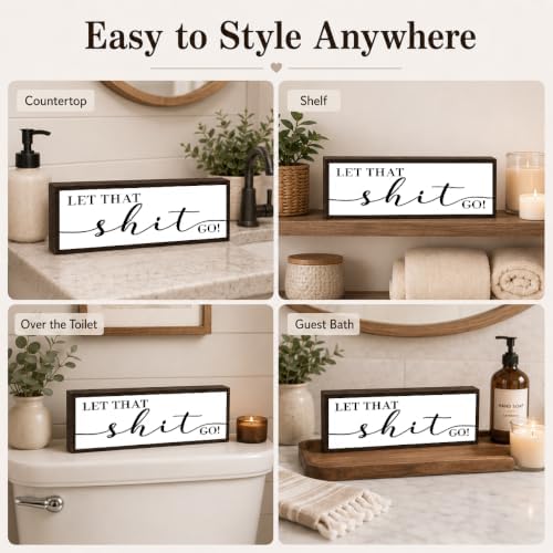 Bathroom Wooden Sign, Funny Stress Relief Quote, Funny Farmhouse Bathroom Wall Decor, Rustic Solid Wood Bathrooms Sign for Home Restroom, Lighthearted Bathrooms Decor Gift, 9.5 x 3.1 Inches - Image 3