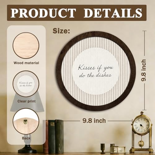 CFFJLHN Funny Kitchen Decor, Neutral Kitchen Round Wooden Wall Art Kisses If You Do Dishes Aesthetic Artwork Rustic Quirky Round Hanging Wall Decor Retro Dish For Kitchen Apartment, 10x10 Inch - Image 7