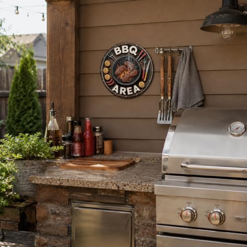 BBQ Area Metal Sign 8x8in Round Retro Plaque for Backyard Grill Wall Decor Outdoor Cooking Gift - Image 4