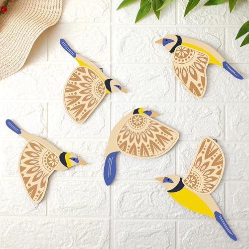 Barydat 5 Pcs Wooden Bird Wall Art Decor folk Birds Art Decor,Blue by home