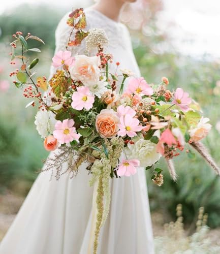IPOPU Light Pink Flowers Artificial Daisies 5PCS Silk Cosmos Wild Flowers 24.5" Fake Pink Daisies for Vase for Home Decor Floral Arrangements Wedding Bouquets for Bride - Image 4