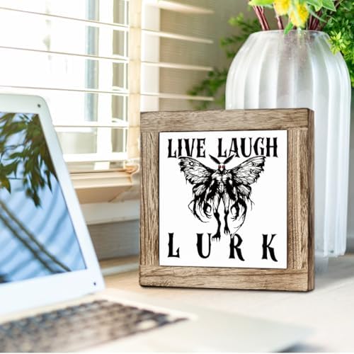 Halloween Wooden Sign, Mothman Square Wood Block Sign Table Decor, Horror Style Office Desk Signs, Rustic Wooden Table Top Decor, Freestanding Home Decoration 5.9x5.9 Inches - Image 4