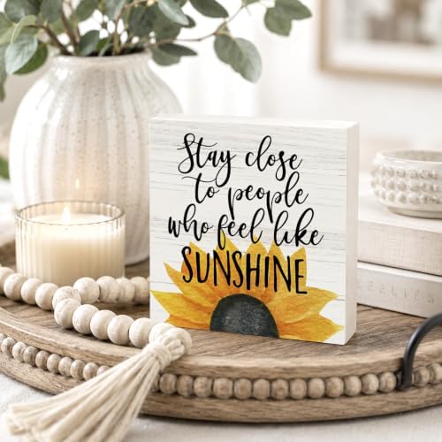 Farmhouse Sunshine Sunflower Wooden Box Sign Rustic Country Sunflower Box Sign Wood Sign Decor Summer Square Wood Sign Home Desk Tabletop Shelf Decor 5 x 5 - Image 2