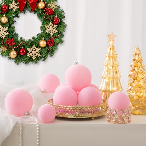 46Pcs Velvet Christmas Ball Ornaments Set - Flocked Shatterproof Christmas Tree Decorations Classic Hanging Ornaments with Rope for Xmas Wreath Holiday Home Decor (Multi-Size, Pink) - Image 4