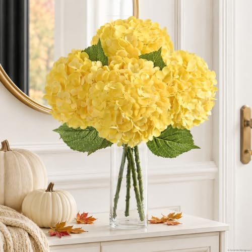 3 Pcs Real Touch Hydrangea Artificial Flowers, 21" Fake Flowers, Yellow - Image 6