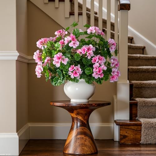 Artificial Geraniums for Outdoors, 8 Stems 17.7 Inch Pink Faux Geranium Bush Fake Flowers UV Resistant Fall Porch Patio Garden Planter Window Box Indoor Decor, Pot Not Included - Image 5