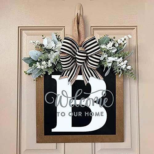 Last Name Porch Decor, Welcome Sign Wreath, Porch Decorations - 26 Letter Wreaths for Front Door, Spring & All Seasons Monogram (B) - Image 4
