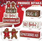 Marsui 4 Pcs Christmas Gingerbread Table Decorations Wooden Sign Blocks - Image 3
