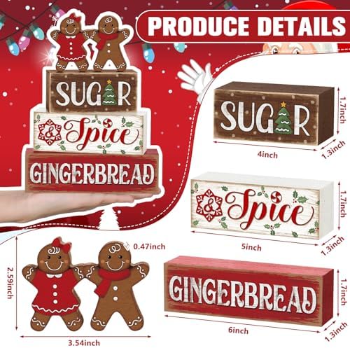 Marsui 4 Pcs Christmas Gingerbread Table Decorations Wooden Sign Blocks - Image 3