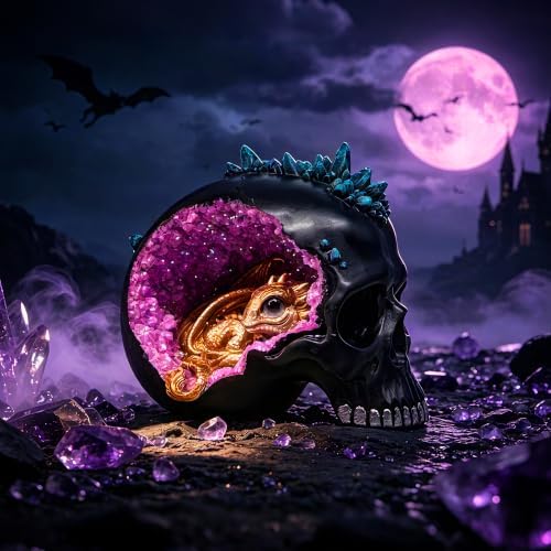Resin Geode Skull Figurine Statue with Baby Dragon. Gifts for Skull Lovers - Image 7