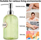 MOCLIF 16 OZ Soap Dispenser，Tempered Glass Clear Vertical Stripe with 304 Rust Proof Stainless Steel Pump Refillable Liquid Hand Soap Dispenser，for Bathroom, Kitchen, Dish Soap，Lotion (Green) - Image 4
