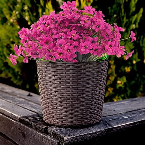 Outdoor Artificial Fake Flowers Plants - 24 Bundles Outside Artificial Violet Plastic Faux Flowers Outdoor Shrubs for Indoor Outdoor Decor (Rose Red) - Image 5