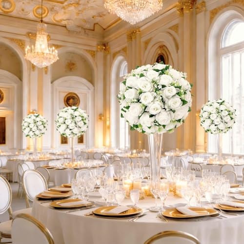 2 Pcs Flower Centerpieces for Tables White Arrangement Bouquet, 12.6in - Image 4