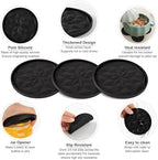 OIAHOMY 8 Pcs Coasters with Holder for Beer, Coffee, Silicone Coaster Set for Table Decor for Kitchen, Bar, Dining Room, Living Room, Housewarming Gifts - Black - Image 3