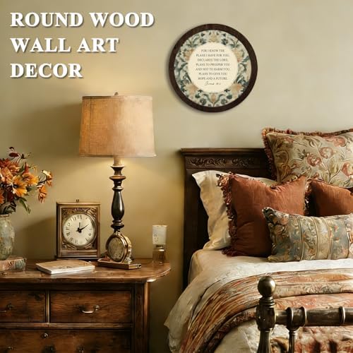 CFFJLHN Vintage Floral Christian Wall Art Decor, Jeremiah 29:11 Bible Verse Religious Scripture Round Hanging Wall Decor for Home Bedroom Living Room Church Prayer Room, 10x10 Inch - Image 2