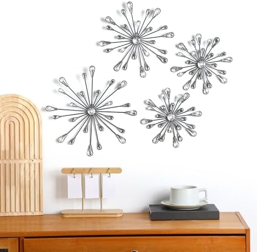 Hicarer 4 Pcs Starburst Wall Decor, Bling Metal Wall Art, Black - Image 4