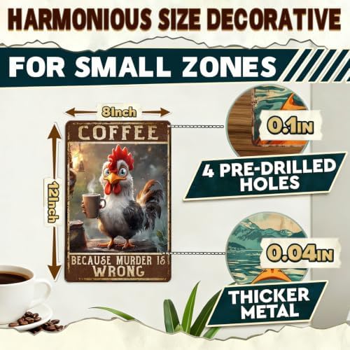 Chicken Metal Signs Rooster Kitchen Wall Decor 12x8 Inch - Image 2