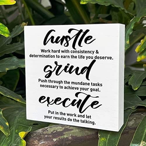 Inspirational Wooden Box Sign, Hustle Grind Execute, Inspirational Home Office Desk Decor, Motivational School Classroom Decoration, Positive Gifts for Women Men Coworkers Student 5 inches*5 inches - Image 5