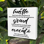 Inspirational Wooden Box Sign, Hustle Grind Execute, Inspirational Home Office Desk Decor, Motivational School Classroom Decoration, Positive Gifts for Women Men Coworkers Student 5 inches*5 inches - Image 5