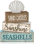 Yuntau 4 Pcs Summer Decorations for Home Beach Block Sign Seashell Display by Yuntau