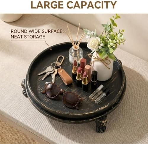 Black Decorative Tray, 11.8 Inch Round Tray with Claw Feet - Image 6