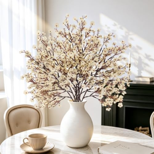 Uieke 6 Pcs Artificial Flowers Baby Breath Faux Champagne Artificial Gypsophila Bouquet Fake Silk Flowers Real Touch for Home Office Kitchen Wedding Wall DIY Room Farmhouse Décor by Uieke