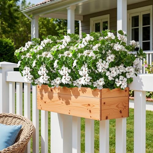 Artificial Geraniums for Outdoors, 8 Stems 17.7 Inch White Faux Geranium Bush Fake Flowers UV Resistant Fall Porch Patio Garden Planter Window Box Indoor Decor, Pot Not Included - Image 6