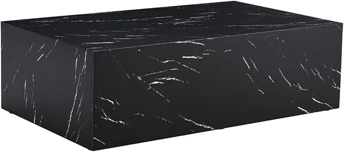Coffee Table Living Room Table, Modern Black Faux Marble Center Couch Table - Image 7