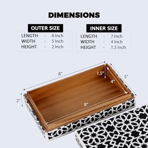 Handicrafts Home Decorative Keepsake Black White Storage Box with Lid,8x5x2 - Image 3