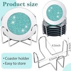 Jetec Mirrored Glass Coaster Set of 6 with 1 Holder 4" Crushed Diamond Round Cup Mat Glitter Crystal Rhinestone Glass Coaster Bling Table Decor for Bar Kitchen Gift for Christmas(Mint Green,4 Inch) - Image 2