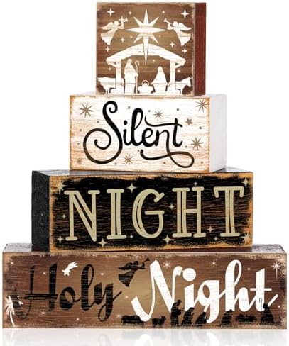 Moucuny 4 Pcs Christmas Wooden Signs Holy Night Farmhouse Table Decor by Moucuny