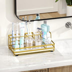 HapiRm Toothbrush Holders for Bathroom - 5 Partitions Bathroom Counter Organizer with Instant Drying Stone, Stainless Steel Countertop Storage Electric Toothbrush Toothpaste Holder - Gold - Image 7